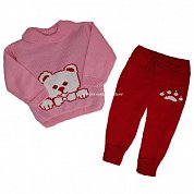 "МоёДитё" костюм на девочку из 2-х предметов "Лапки" розовый + красный "Лотос"